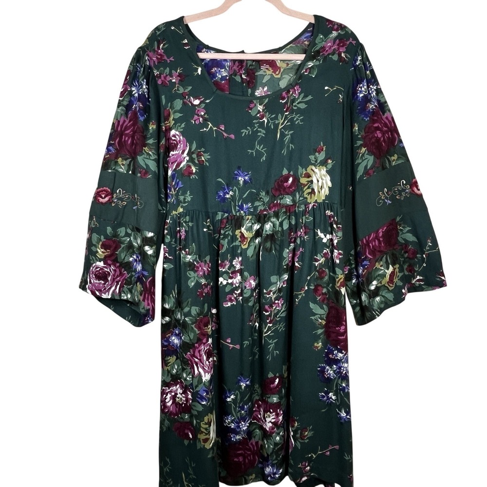 April Cornell Cottagecore Green Floral Embroidered Sleeve Pockets